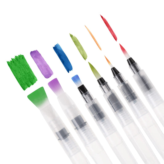 6 Watercolour pen brushes - assorted sizes - Tinkercito